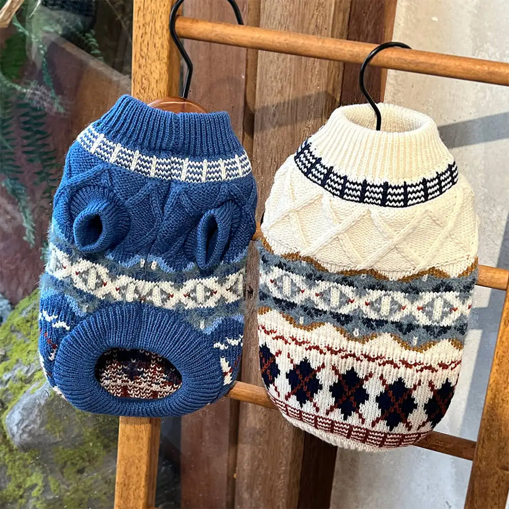Pull pour chien en diamant Fair Isle tricoté
