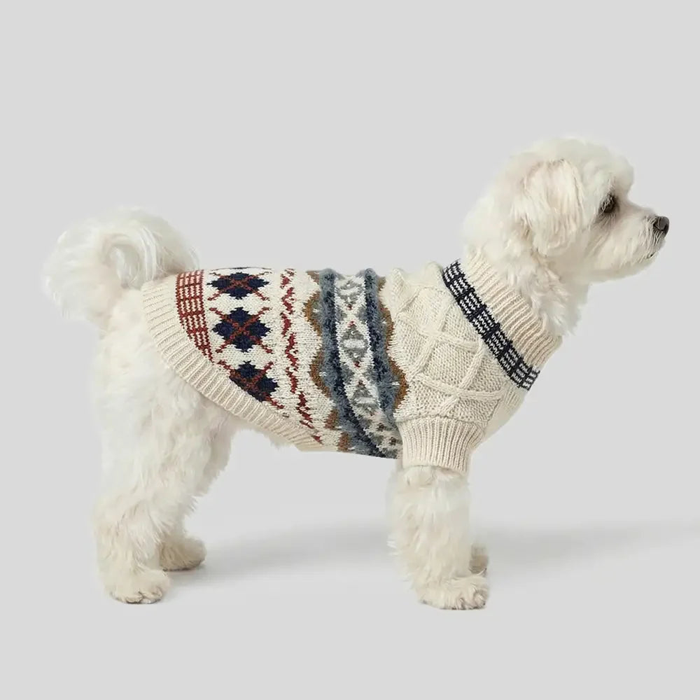 Pull pour chien en diamant Fair Isle tricoté