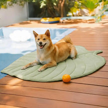 Tapis pour chien et chat en tissu rafraîchissant en forme de feuille, absorbant la chaleur, confortable et antidérapant.