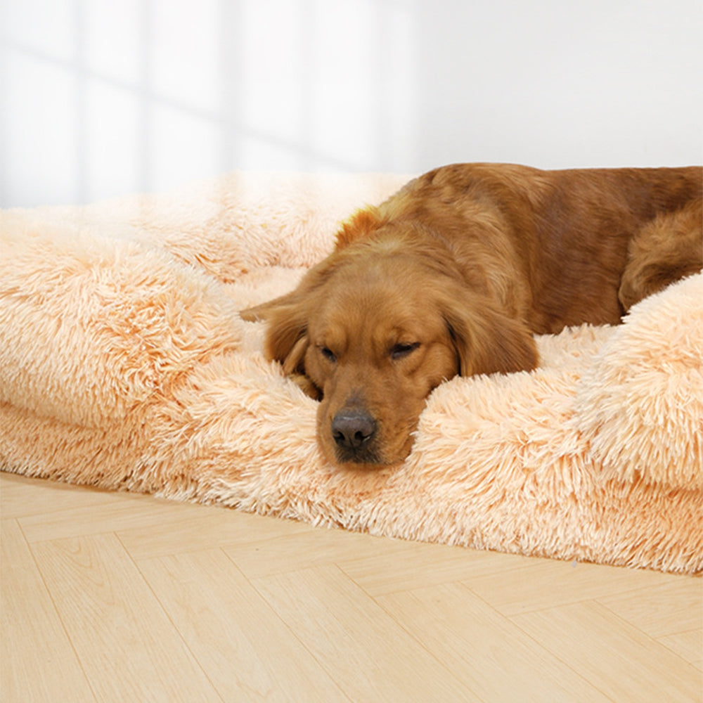 Lit pour Chien - Profond Sommeil avec Support Carré en Peluche Longue