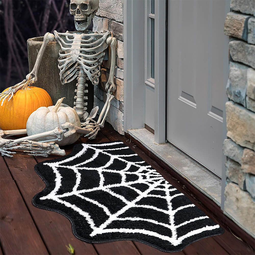 Tapis Halloween Luxueux en Cachemire Synthétique - Design Araignée Doux et Effrayant