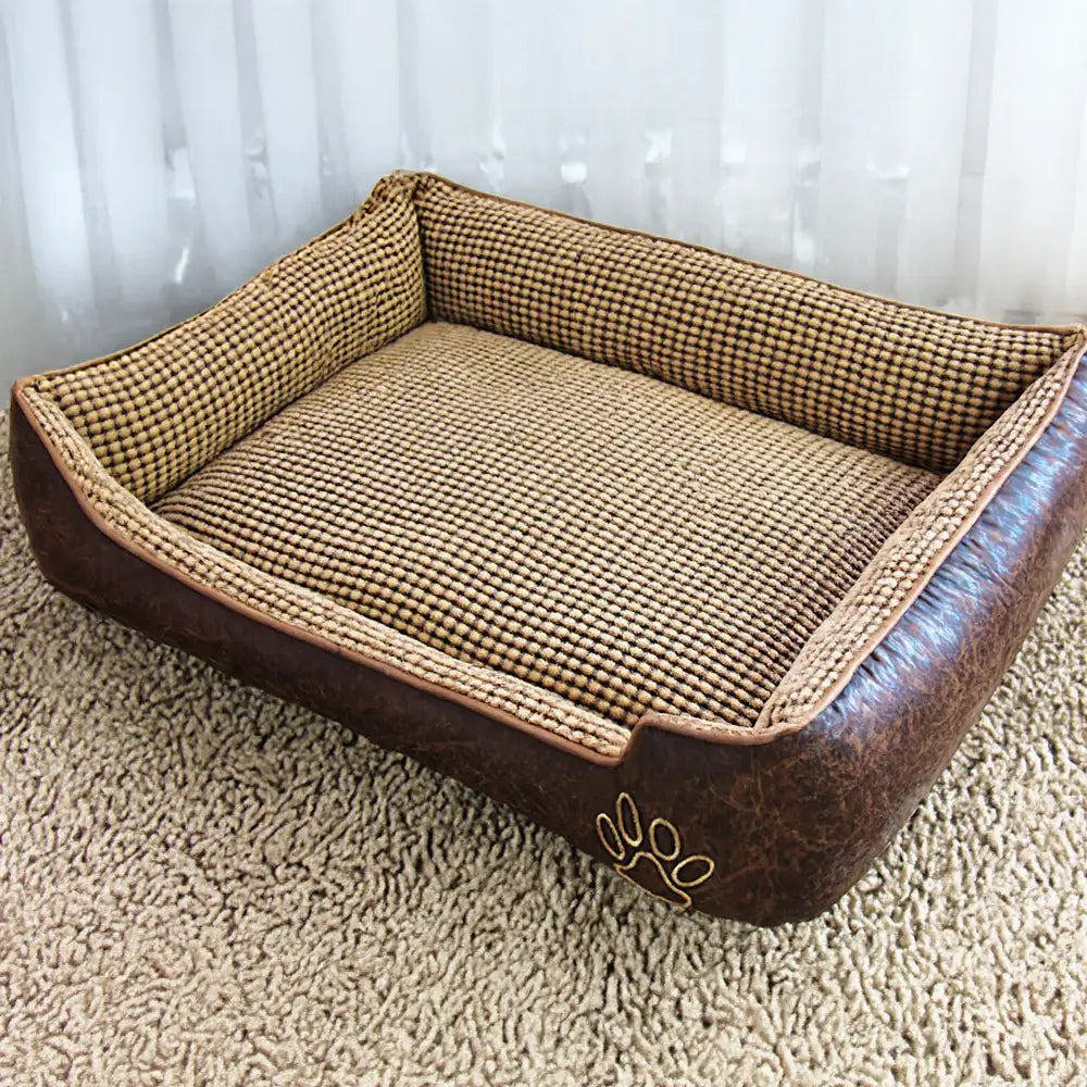 Lit pour chien luxe faux cuir doux polaire lavable
