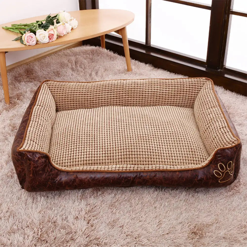 Lit pour chien luxe faux cuir doux polaire lavable