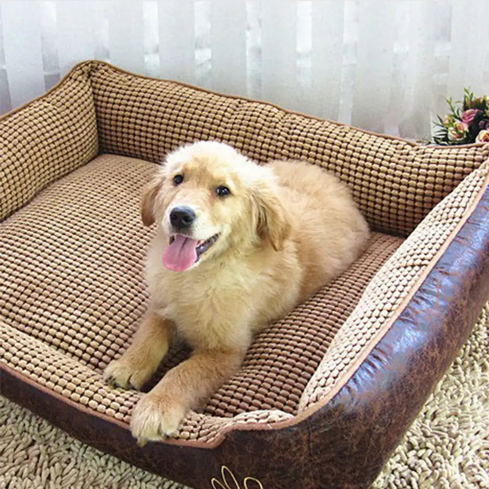 Lit pour chien luxe faux cuir doux polaire lavable