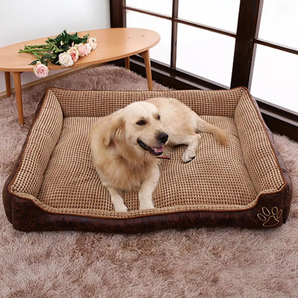 Lit pour chien luxe faux cuir doux polaire lavable