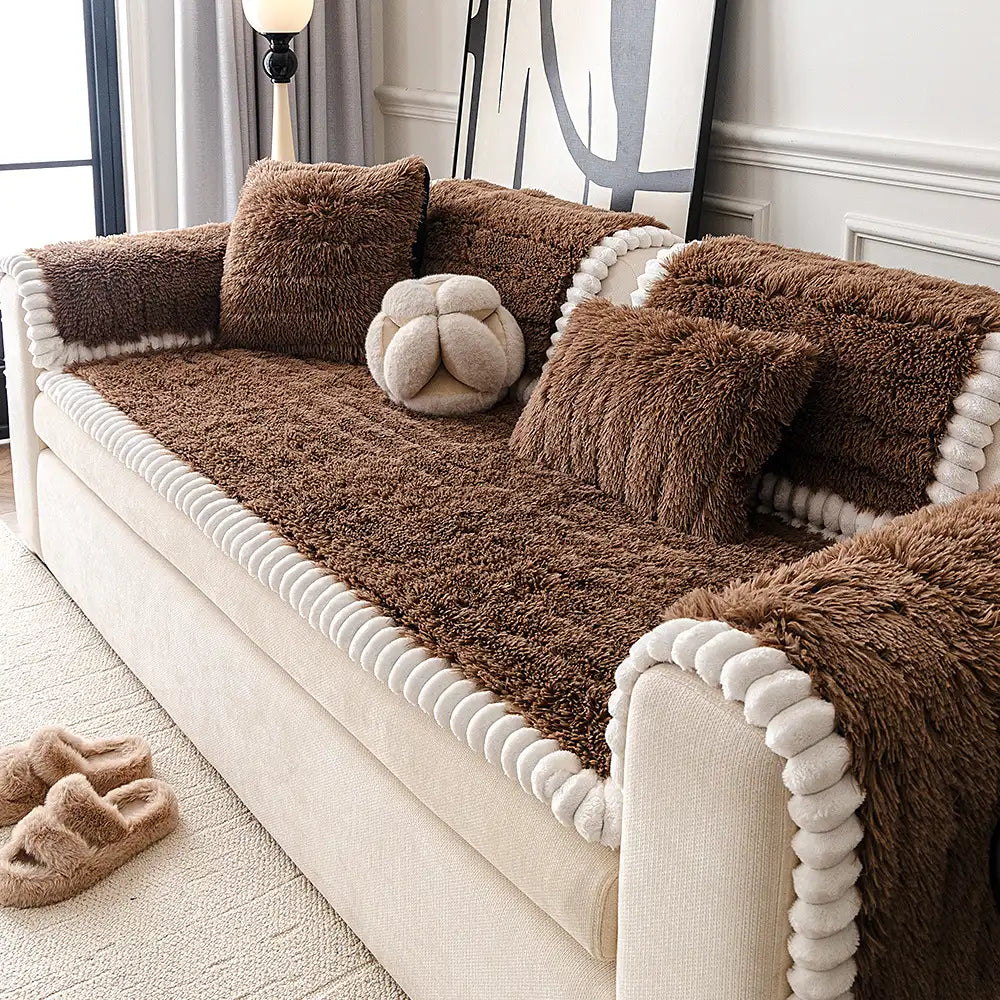 Housse de canapé en peluche luxueuse épaisse confortable et antidérapante