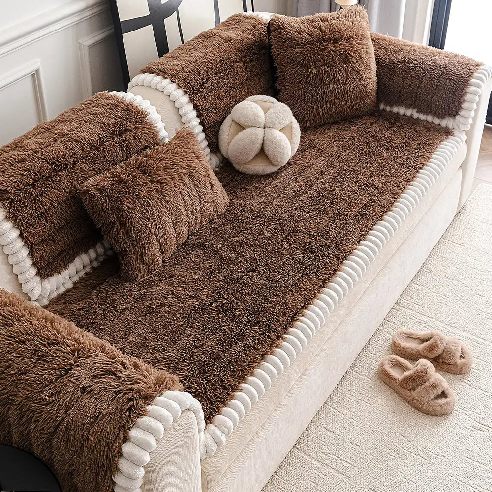 Housse de canapé en peluche luxueuse épaisse confortable et antidérapante
