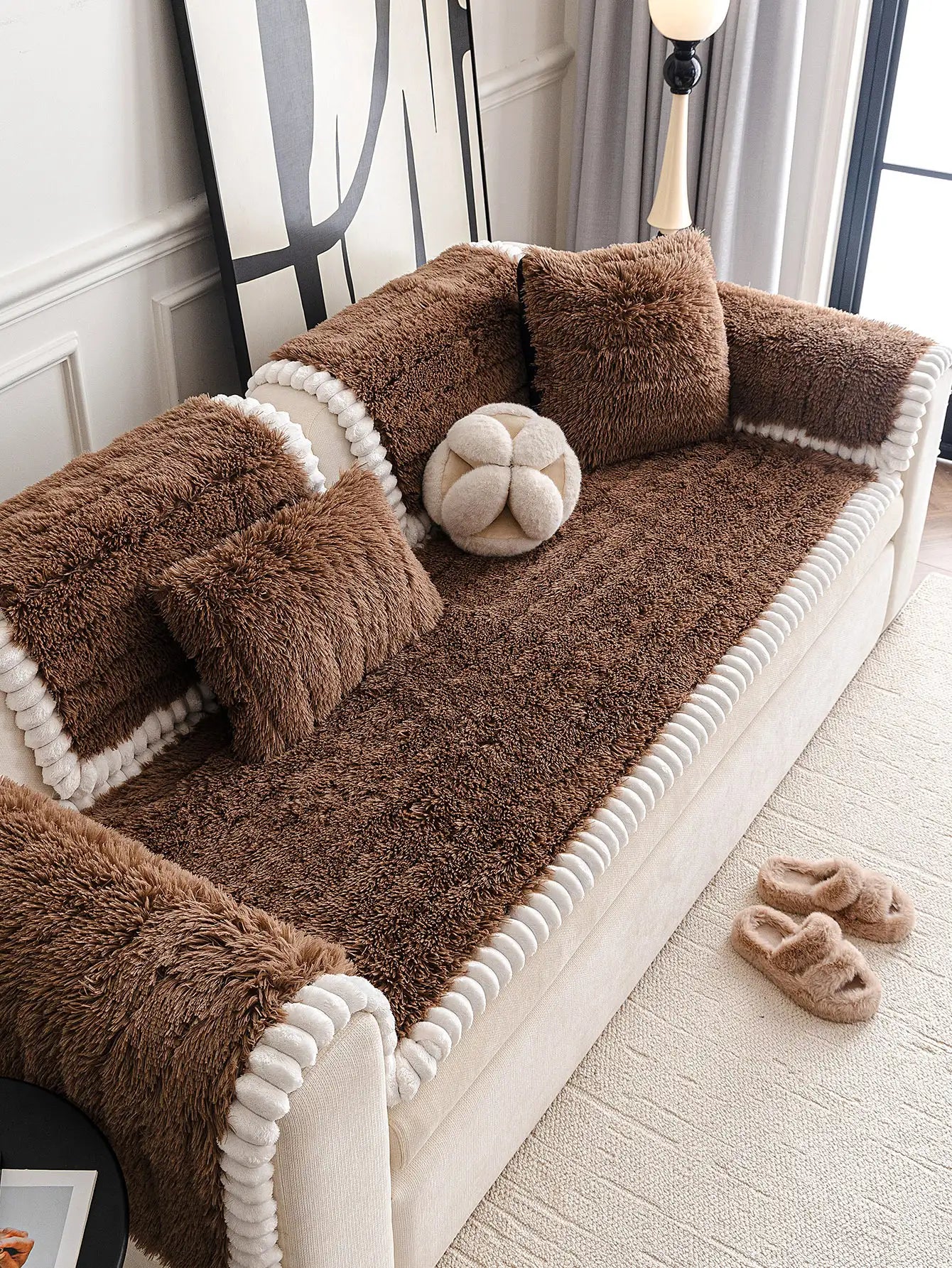 Housse de canapé en peluche luxueuse épaisse confortable et antidérapante