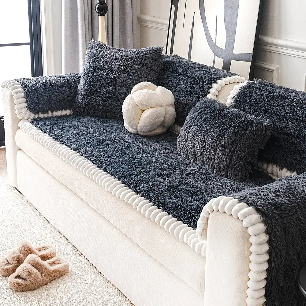 Housse de canapé en peluche luxueuse épaisse confortable et antidérapante