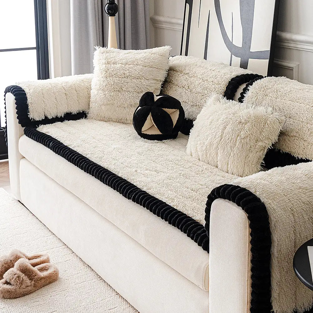 Housse de canapé en peluche luxueuse épaisse confortable et antidérapante
