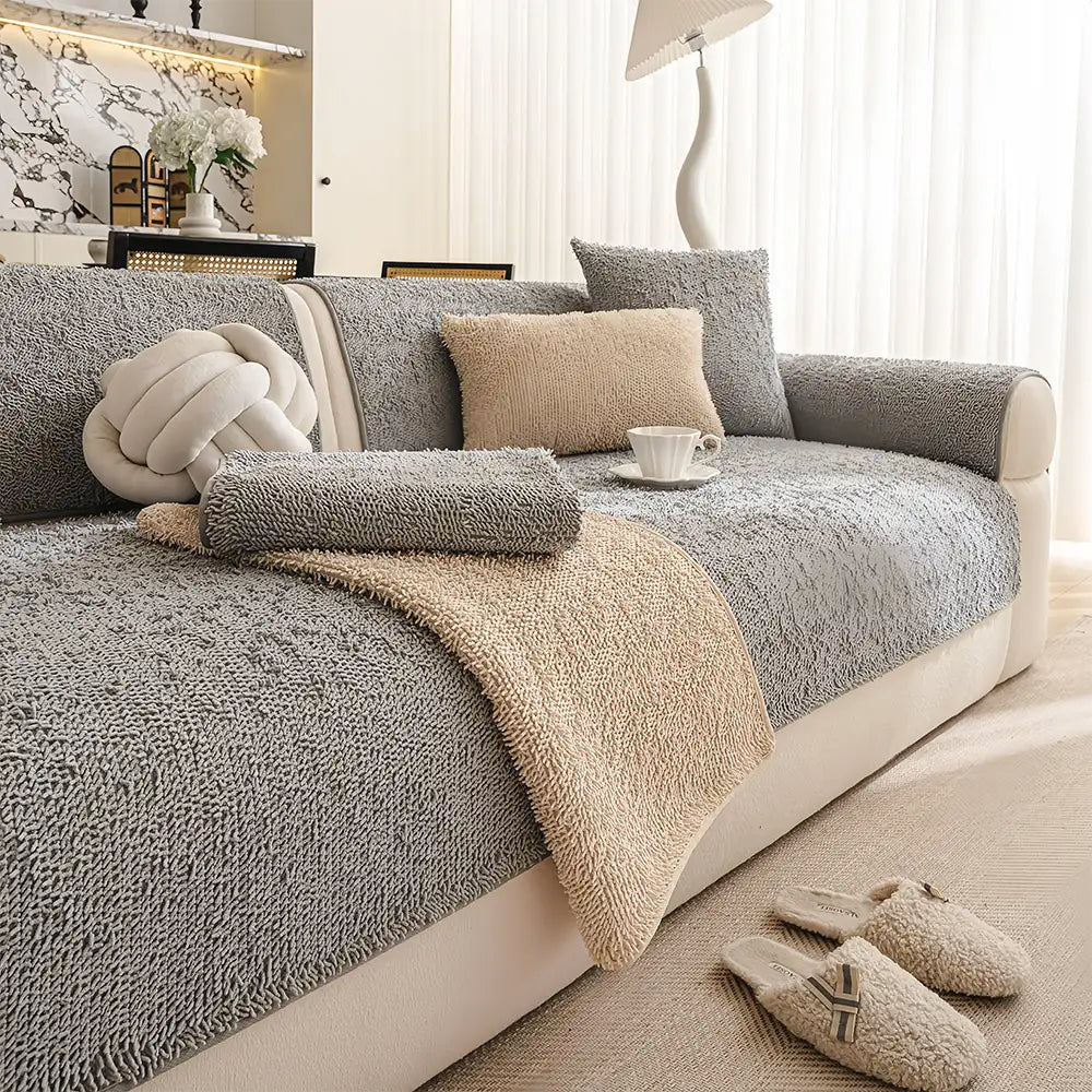 Couvre-canapé en chenille doux et antidérapant, en peluche longue de luxe, pour toutes les saisons, adapté aux pattes boueuses.