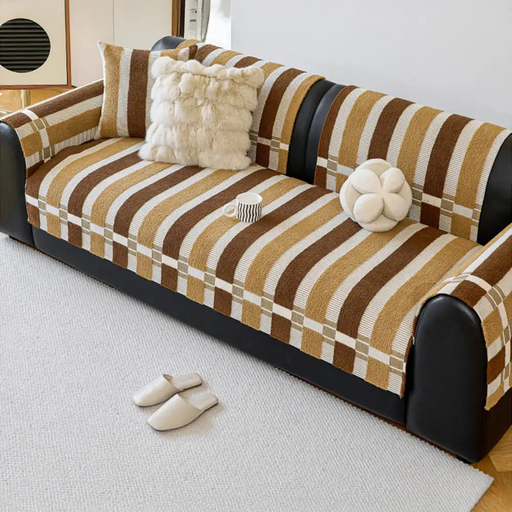 Couvre-canapé antidérapant en chenille résistant aux rayures, de style moderniste du milieu du siècle.