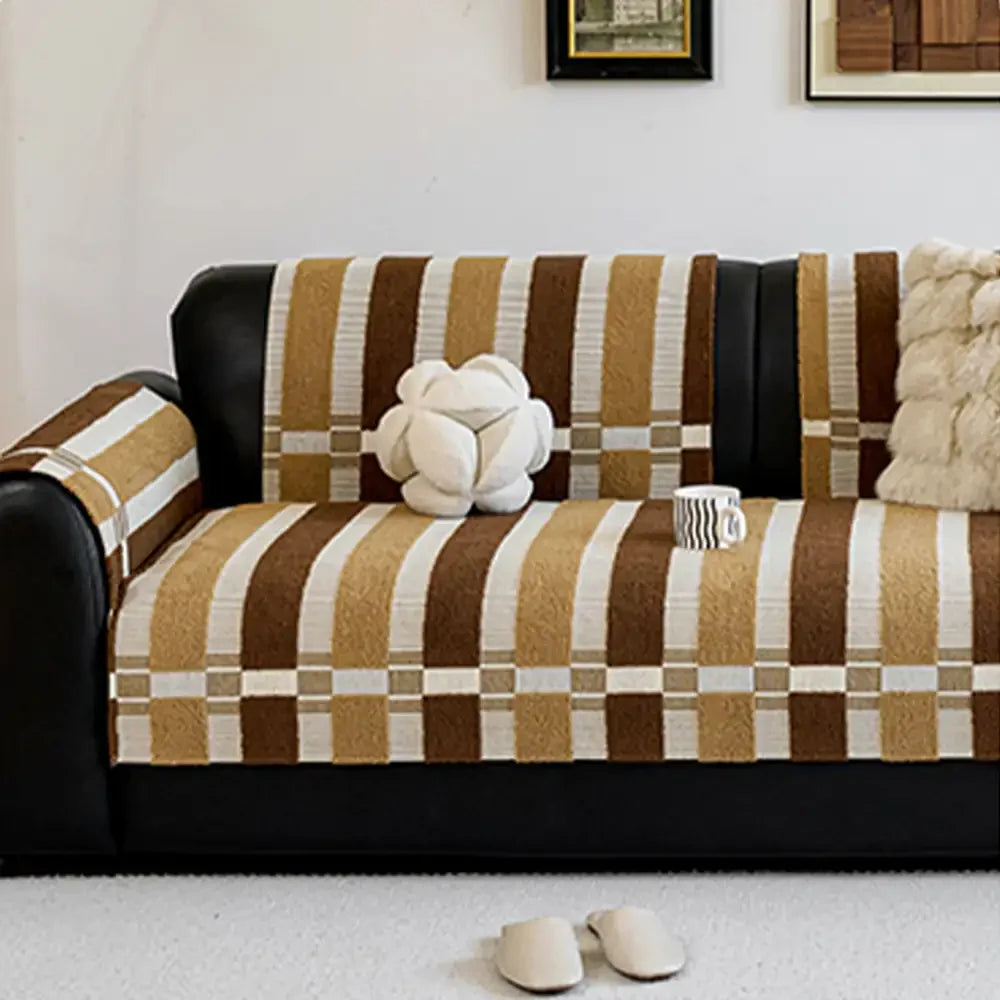 Couvre-canapé antidérapant en chenille résistant aux rayures, de style moderniste du milieu du siècle.