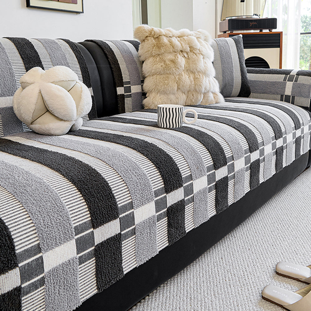 Couvre-canapé antidérapant en chenille résistant aux rayures, de style moderniste du milieu du siècle.