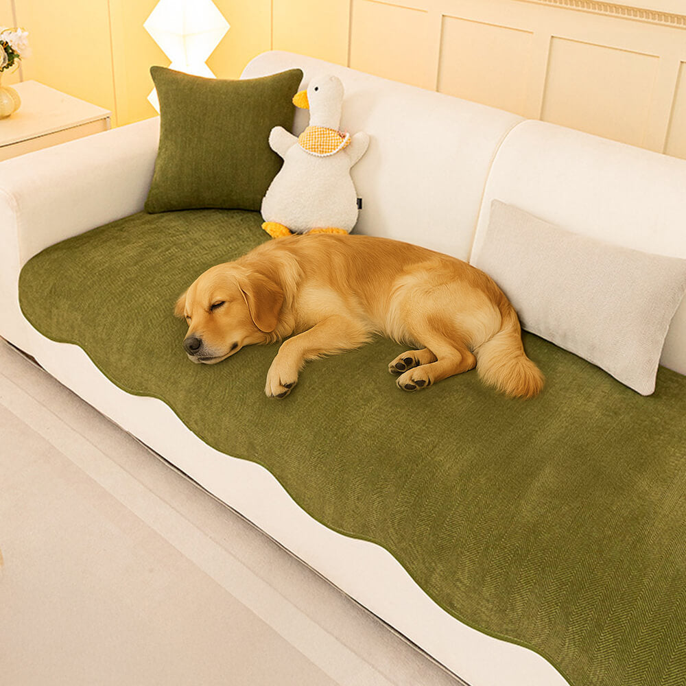 Housse canapé chenille chevrons minimaliste antidérapante bords ondulés