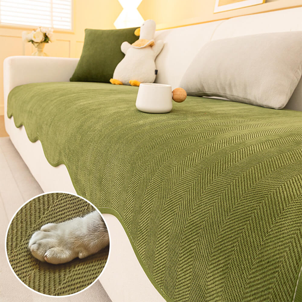 Housse canapé chenille chevrons minimaliste antidérapante bords ondulés