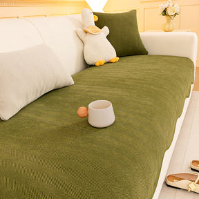 Housse canapé chenille chevrons minimaliste antidérapante bords ondulés