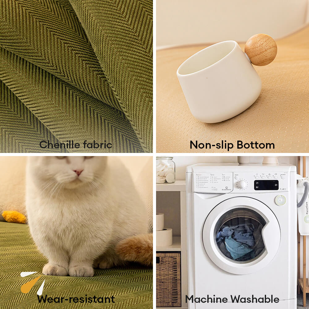 Housse canapé chenille chevrons minimaliste antidérapante bords ondulés