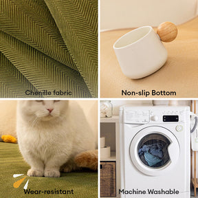 Housse canapé chenille chevrons minimaliste antidérapante bords ondulés