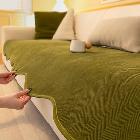 Housse canapé chenille chevrons minimaliste antidérapante bords ondulés