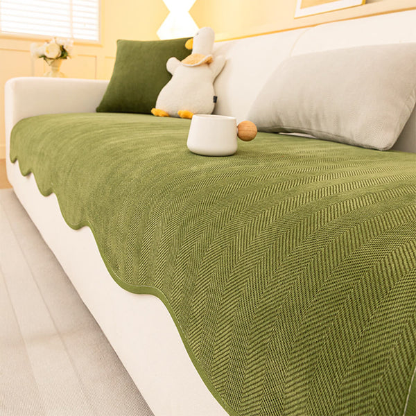 Housse canapé chenille chevrons minimaliste antidérapante bords ondulés