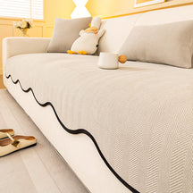 Housse canapé chenille chevrons minimaliste antidérapante bords ondulés