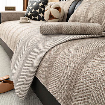 Housse de canapé tout temps en lin synthétique respirant tissage en chevrons minimaliste