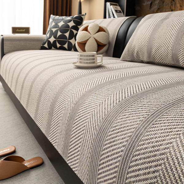 Housse de canapé tout temps en lin synthétique respirant tissage en chevrons minimaliste