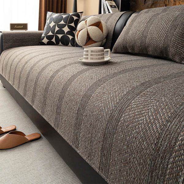 Housse de canapé tout temps en lin synthétique respirant tissage en chevrons minimaliste