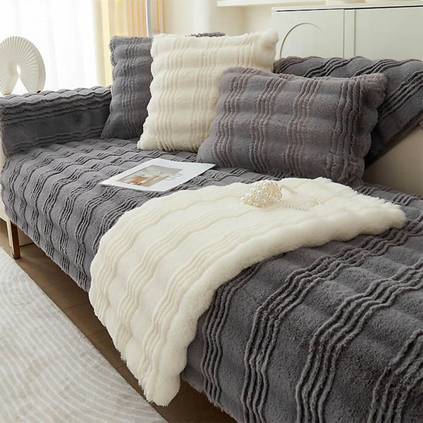Housse de canapé antidérapante en fausse fourrure de lapin moderne et confortable