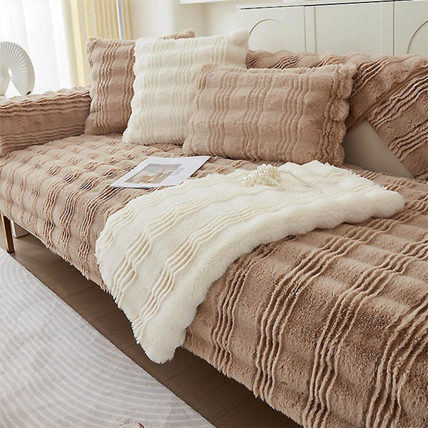 Housse de canapé antidérapante en fausse fourrure de lapin moderne et confortable