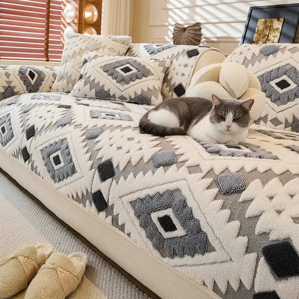 Couvre-canapé moderne géométrique épais en peluche anti-rayures et antidérapant