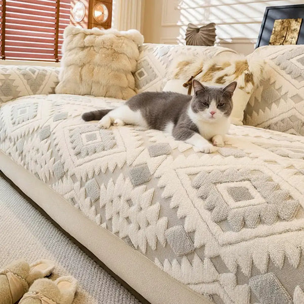 Housse de canapé Couvre-canapé moderne en peluche anti-rayures et antidérapant