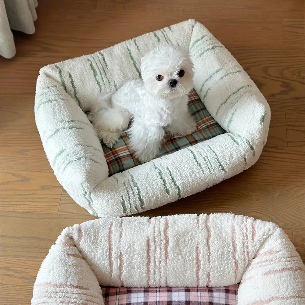 Lit pour chien moderne en plaid épais matelassé carré apaisant