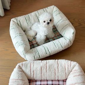 Lit pour chien moderne en plaid épais matelassé carré apaisant