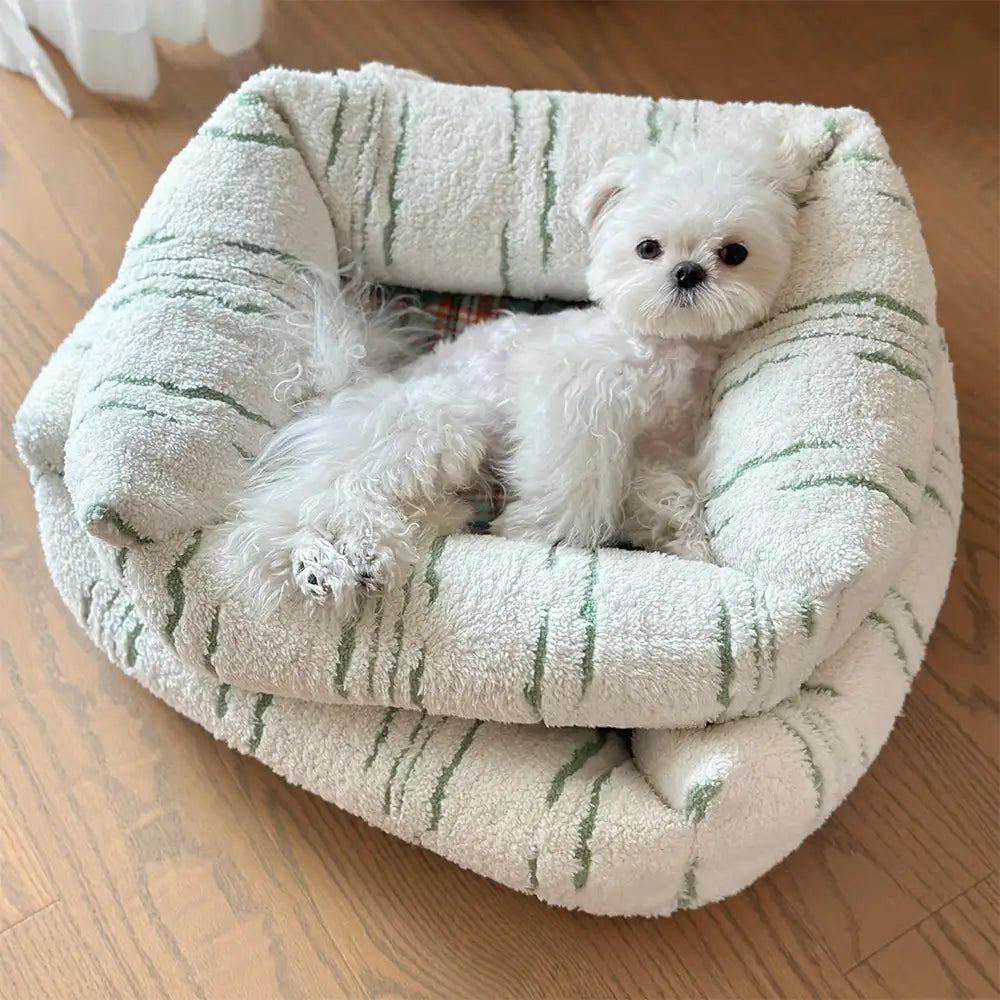 Lit pour chien moderne en plaid épais matelassé carré apaisant