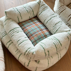 Lit pour chien moderne en plaid épais matelassé carré apaisant