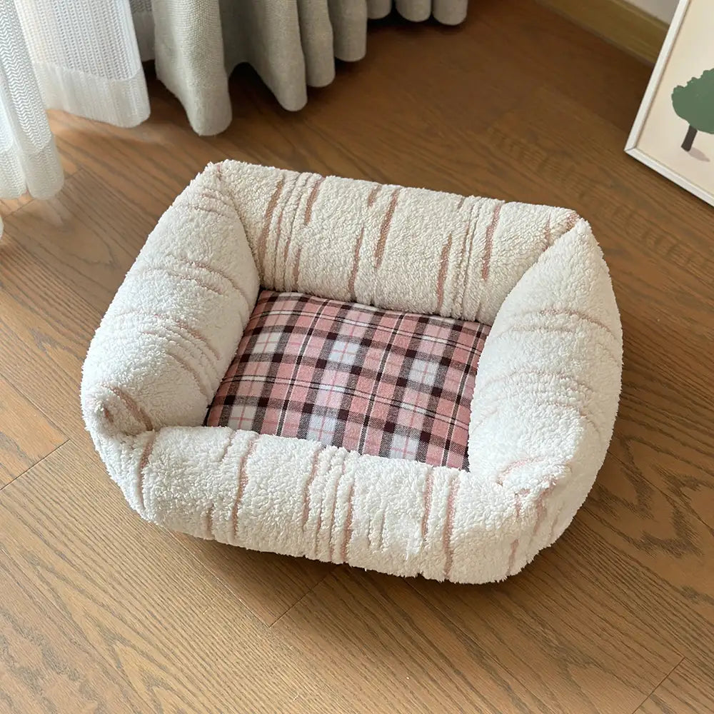 Lit pour chien moderne en plaid épais matelassé carré apaisant