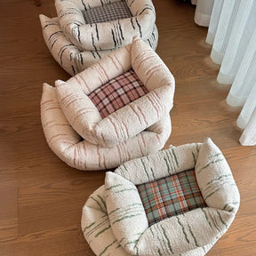 Lit pour chien moderne en plaid épais matelassé carré apaisant