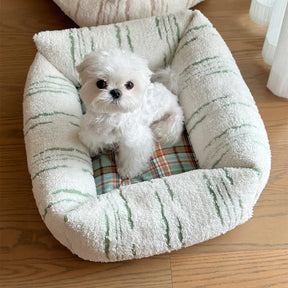 Lit pour chien moderne en plaid épais matelassé carré apaisant