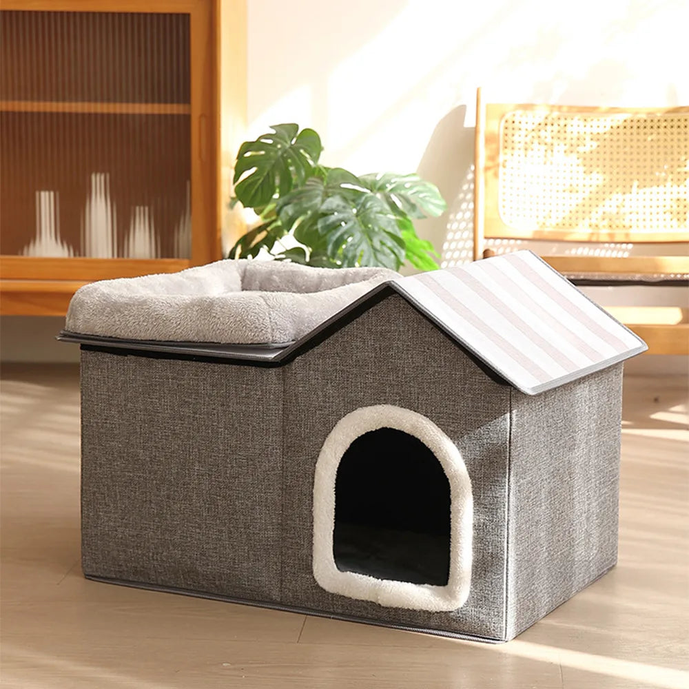 Maison pour chat pliable multifonction avec coussin pour dormir et jouer