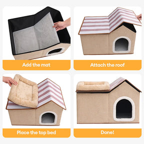 Maison pour chat pliable multifonction avec coussin pour dormir et jouer