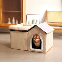 Maison pour chat pliable multifonction avec coussin pour dormir et jouer