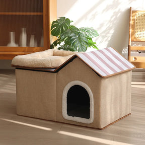 Maison pour chat pliable multifonction avec coussin pour dormir et jouer