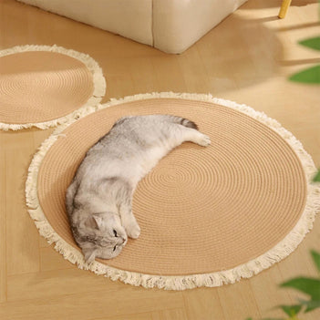 Tapis en jute tissé à la main style nordique durable avec franges pour chat