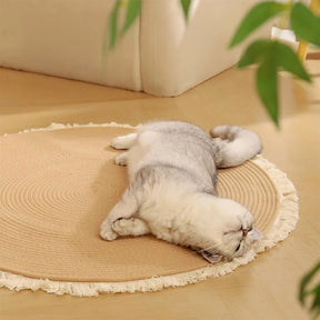 Tapis en jute tissé à la main style nordique durable avec franges pour chat