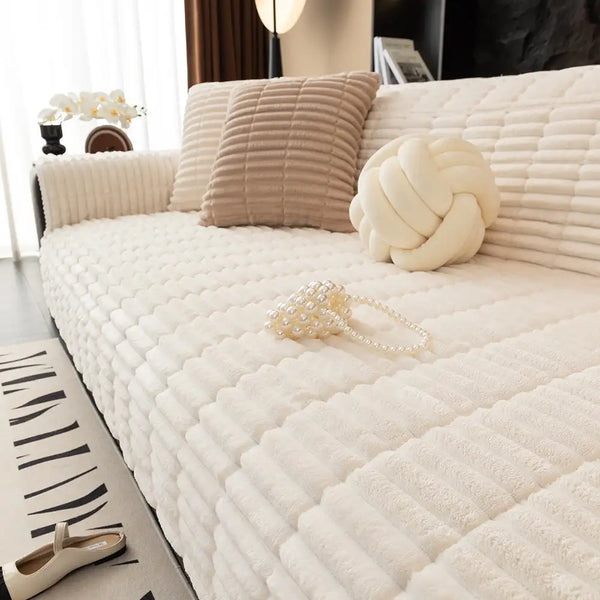 Housse de canapé en flanelle douillette une pièce protection antidérapante