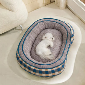 Lit chien velours Teddy ovale grand espace confortable sommeil profond forme donut