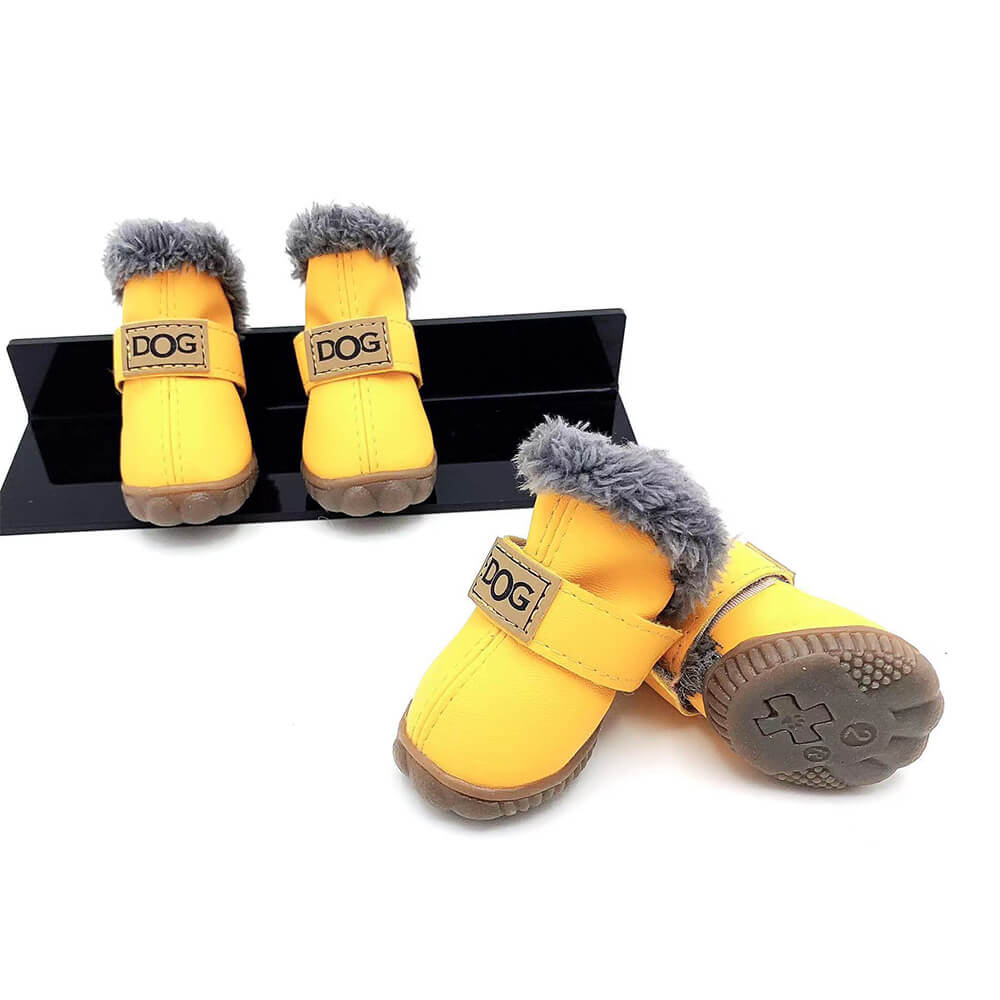 Bottes pour chien en cuir PU imperméables et antidérapantes doublées de peluche