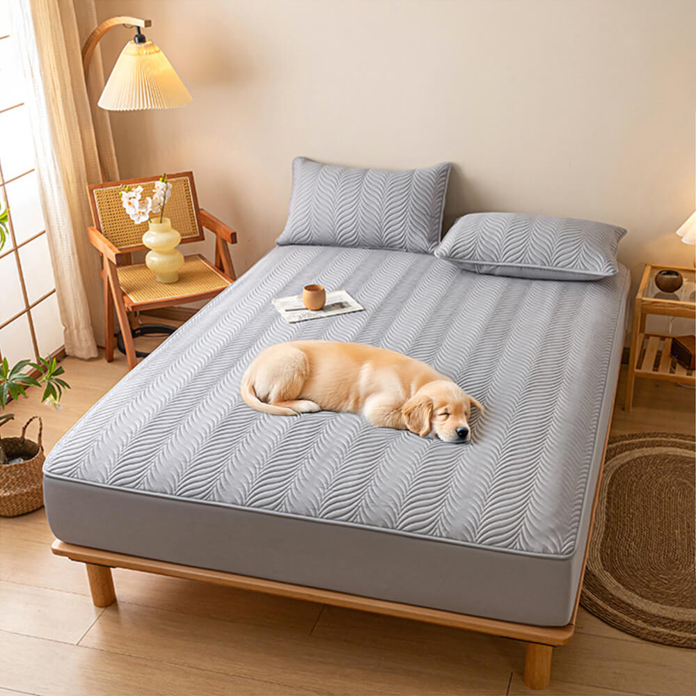 Housse de matelas imperméable matelassée pour animaux avec design à couture zippée